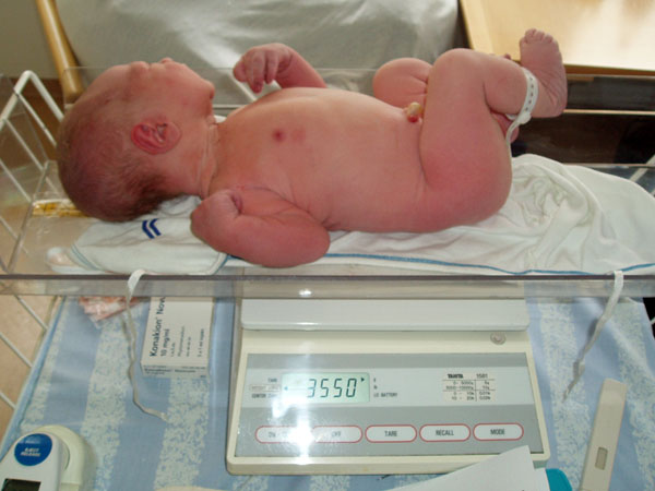 Sen var det dags fr vgning och mtning. 3550 gram och 51 cm.
